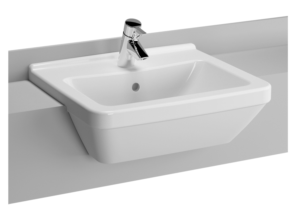 S50 Yarım Tezgah Lavabo, 55 cm Orta Armatür Delikli, Su Taşma Delikli
