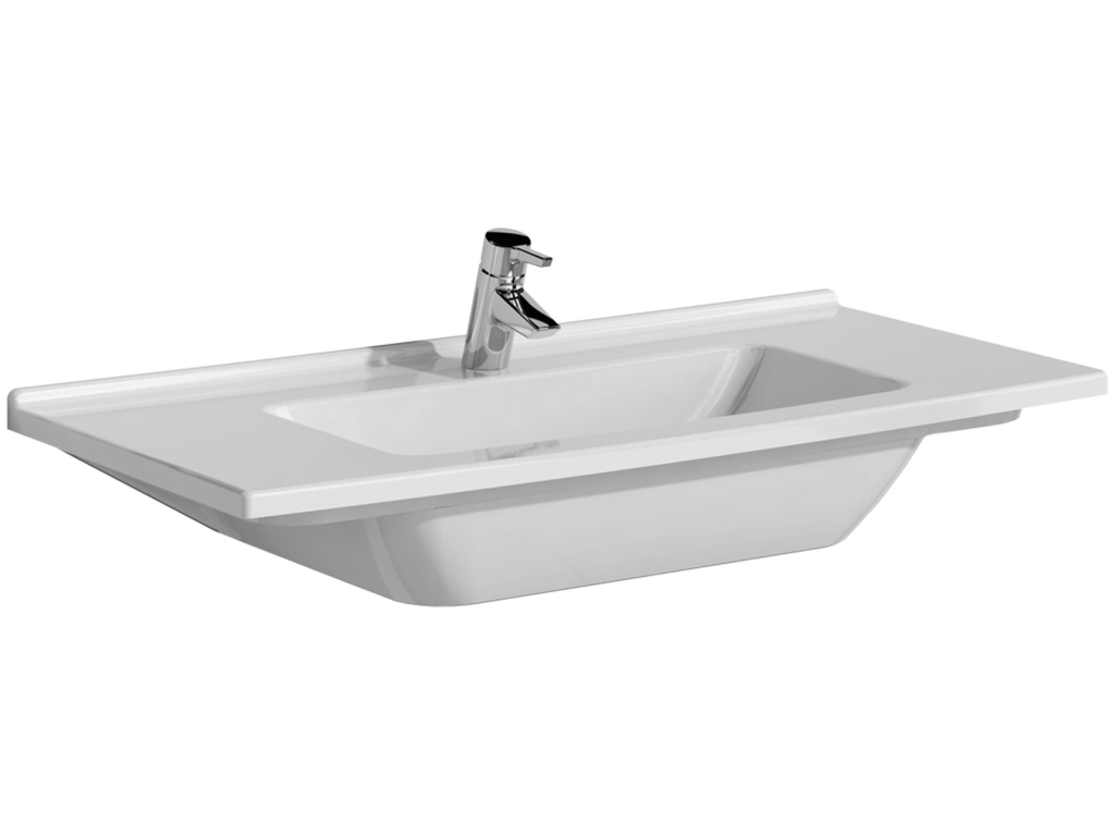S50 Etajerli Lavabo, 100 cm Orta Armatür Delikli, Su Taşma Delikli